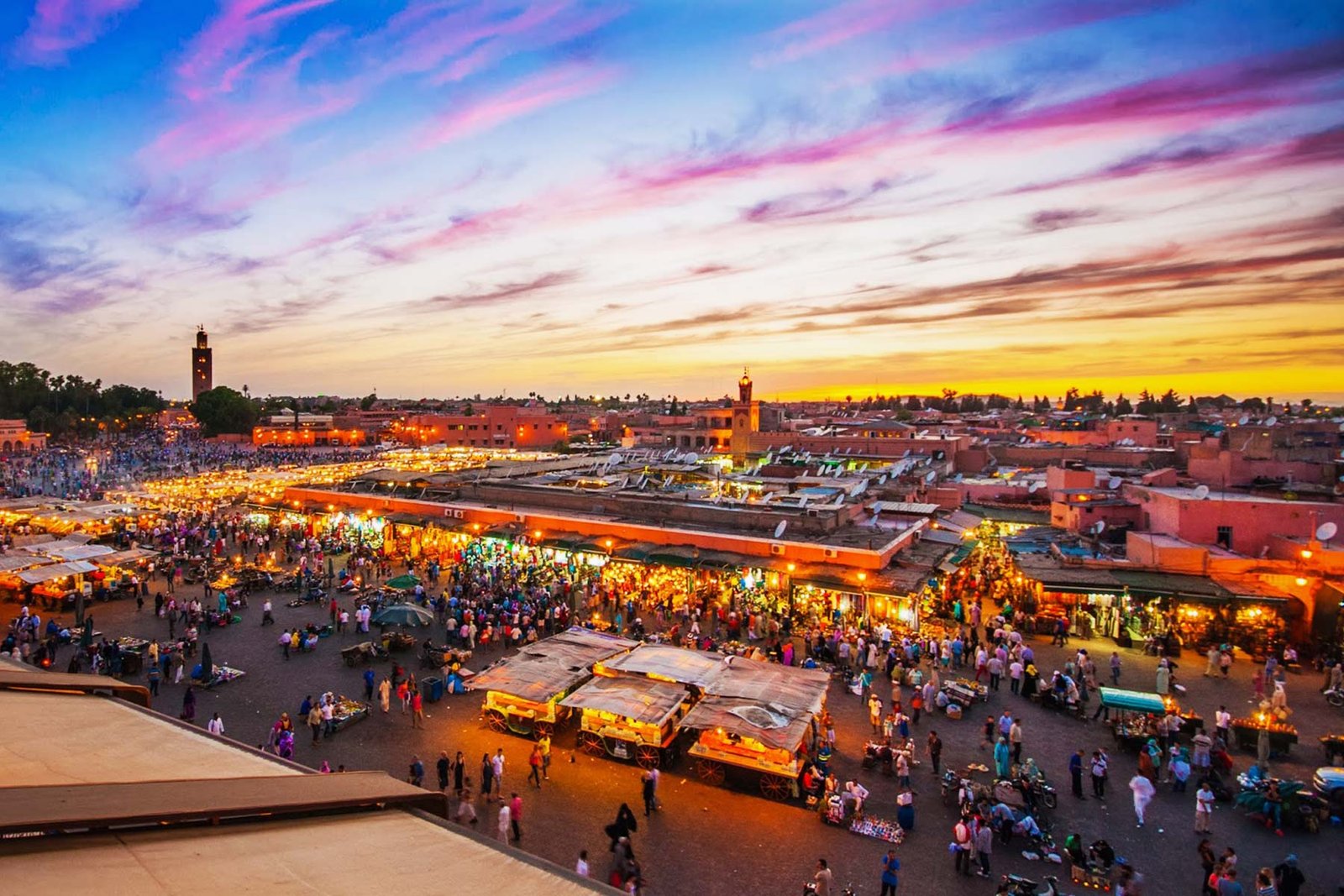 Jemaa el-Fnaa Square in Marrakech at Sunset | Private Tours of Morocco - Rafia Morocco Tours - Rafia Morocco Tours 14 Days Morocco Tour From Marrakech